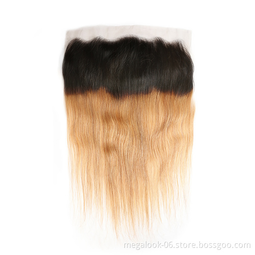 Megalook Hair Discounts 12 Inch Unprocessed Cuticle Aglined Blonde T1b 27 Color 13X6 Straight Human Hair Lace Frontal